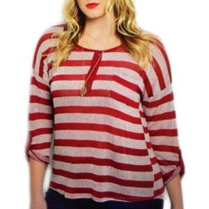 Round Neck Long Sleeve Lightweight Striped Knit Sweater